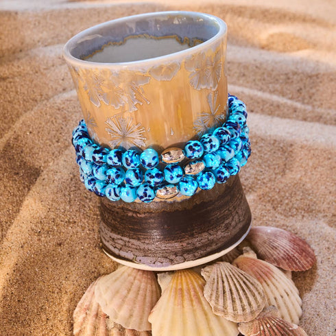 Bracelet en verre Firefly en argent sterling 925 avec écume de mer bleue